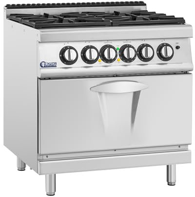 Royal Catering Gasherd mit Elektrobackofen 14,4 kW 4 Brenner 80 x 73 cm Pro 730 Series Gasherd mit Ofen frei stehend Backofen mit Gaskochfeld
