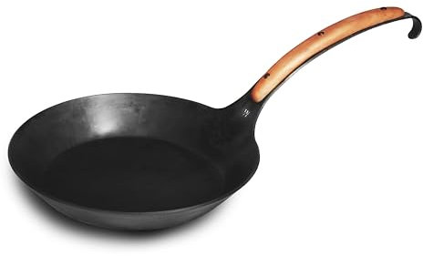 FeuerWerk-Wastl hochwertige Eisenpfanne mit Holzeinlage, schmiedeeiserne Pfanne, Bratpfanne, Herdarten geeignet (Griffeinlage Birnenholz, 25cm)