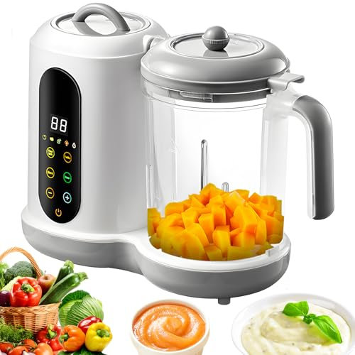 Baby Food Processer Chopper, Multifunctional Baby Food Maker and Steamer, Detachable Puree Blender with Preset Modes 4 Menu, Auto Cooking and Grinding, Touch Screen, Self Cleans, BPA-Free