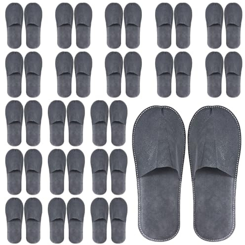 20 Pairs Disposable Slippers Women Men, Non-woven Fabrics Hotel Slipper Printing with Closed Toe, Multipack Anti-slip Spa Slippers Unisex for Guest Party Travel Home (27x10.5cm, Grey)