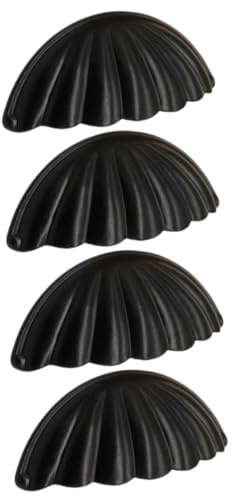 TOGEVAL Poignées de Tiroir Vintage Robustes et Décoratives Forme Coquillage Lot de 4 en Alliage Noir pour Meubles et Tiroirs Cuisine