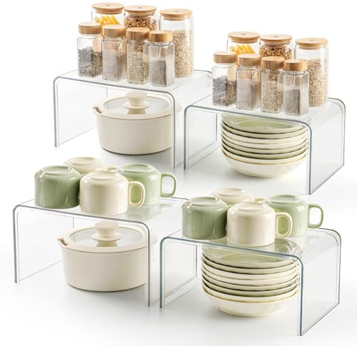 Klares Gewürzregal Stehend, 4 Küchen-Organizer, Stapelbare Küchenschrank Organizer, Mini Regal Deko, Gewürz Organizer Küche, Küchenregal für Arbeitsplatte Küche, Gewürztreppe, Schminktisch Organizer