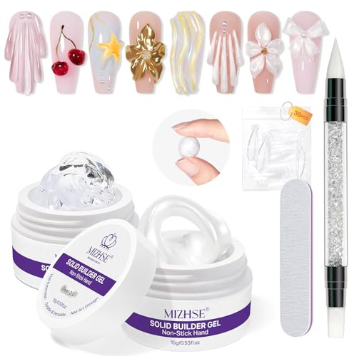 MIZHSE 3D Nail Art Gel Nägel Modelliergel Skulptur Gel Klar Perlweiß 15gx2 | 3D Gels für Gelnägel & Nägel, Sculpting Nail Gels, Antihaft-Hand, UV Builder-Gel