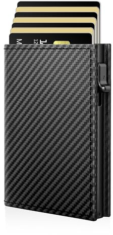 RFID Wallet for Men with Smart Pop Up Card Holder, Trifold Slim Minimalist Front Pocket Wallet with Metal Case ID Window Cash Slot & Magnetic Closure, 11+ Cards 10+ Bills Capacity, Gift for Men / Him