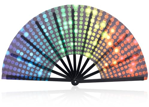 BOXOB Large Foldable Hand Fan, Bright Rave Popping Clack Neon Colors Plastic Line Dancing Folding Boots on the Ground Fan Classic Chinese Style Portable for Wedding Decoration