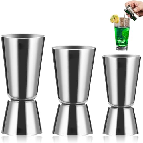 Lot de 3 gobelets doseurs à cocktail,Spirit Measure en Acier Inoxydable,3 cl/4 cl/5 cl,Double Jigger avec Marque,Doseur Cocktail,Verre Doseur Cocktail,Doseur Cuisine,Pour bar et fête