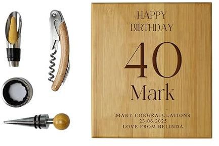 Personalised Wine Accessory Gift Set, 4 Piece Metal Tool Set with Engraved Box, Anniversary Milestone Gift