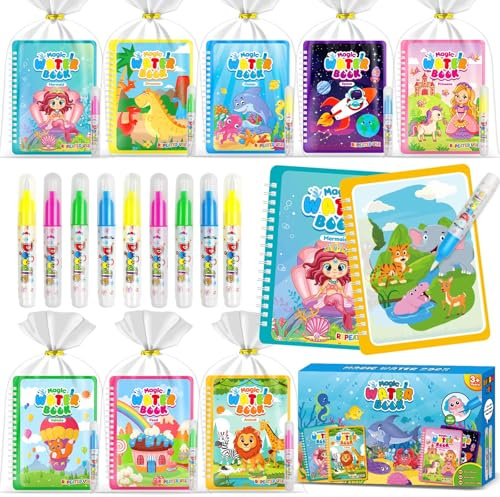 LIKYMO 24 Magic Water Colouring Books Party Bag Fillers for Kids | Water Painting Books for Kids, Mess Free Colouring, Educational Travel Doodle Drawing Toys for Toddlers (Regular 24)