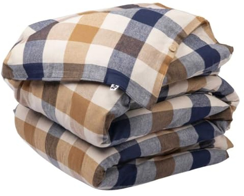 AltoBuy Housse de Couette 240x220cm en Flanelle de Coton à Carreaux Beige - Bastien