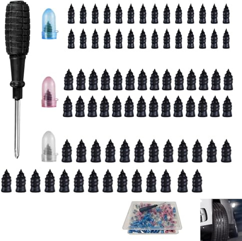 Kit 84 Piezas Kit Repara Pinchazos Coche, Clavo de Goma para Neumáticos, Kit Antipinchazos Coch, Solución Rápida para Emergencias en Carretera en Automóviles Motocicletas Camiones SUV y Bicicletas