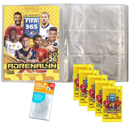 Bundle mit FIFA 365 Adrenalyn XL 2026 Trading Cards - 1 Leere Sammelmappe + 5 Booster + Exklusive Collect-it Hüllen