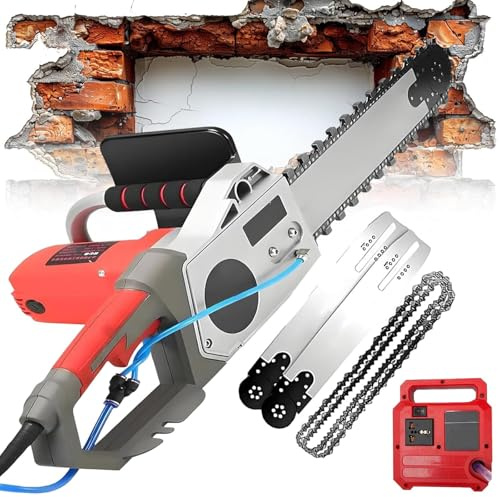Sega Elettrica a Catena Per Cemento, Potente Motosega Elettrica Per Cemento 5800w/6500w, Taglierina a Catena Diamantata Per Muri Con Pompa Dell'acqua a Abbattimento Polveri, 2 Catene/2 Barra