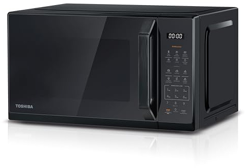TOSHIBA Black Mirror Microwave 20Liter 800W Digital Solo Small Microwave With 11 Power Levels, One Touch Express Cook with 6 Auto Menus, Defrost, Digital Display, Perfect for 9''Pizza, MW3-EM20PF(MB)