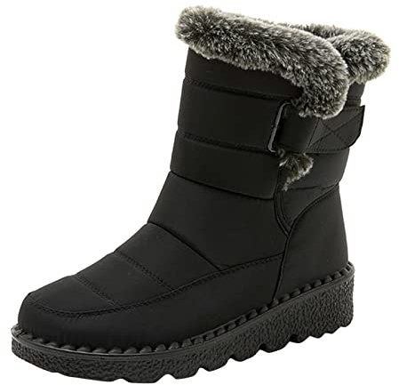 Snow Boots Womens Walking Rain Snow Winter Boots Fur Lined Waterproof Winter Shoes Anti-Slip Warm Slip On Mid Calf Zipper Booties Lightweight Outdoor Hiking Shoes