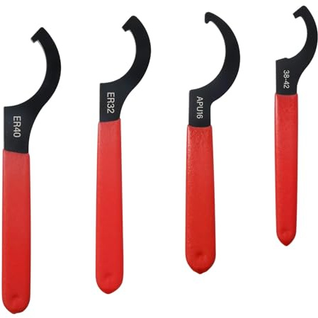 HSUYUN 4 Pezzi Chiavi a Gancio, Forma di C Chiavi Filettata, 38-42, Apu16, Er32, Er40, Chiave Filettata con Impugnatura Antiscivolo, Adatta per Casa, Officina, Officina di Riparazione