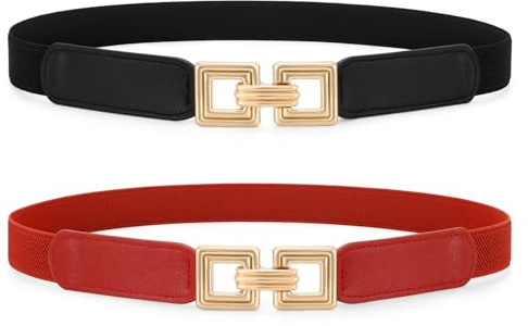 XZQTIVE 2 Pack Damen-Schmalgürtel,Feiner Stretch-Gürtel mit Vintage Goldschnalle, Perfekt für Kleider & Elegante Anlässe