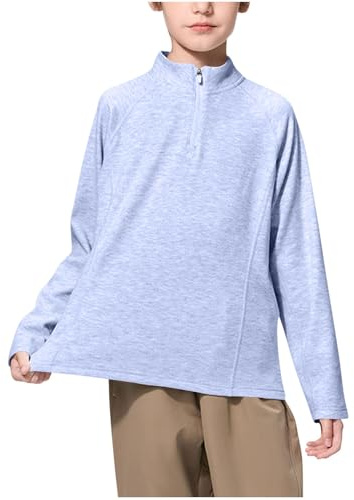Girls Shirts for 5-15 Years Long Sleeve Stand Collar Tops with Half Zipper Casual Loose Boys Pullover Sweatshirts Light Blue