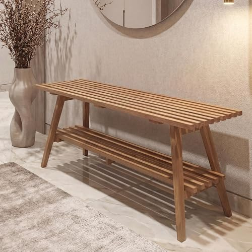 MCA Garderoben-Bank HWC-P56 45x100x35cm Massiv-Holz, Eiche | Sitzbank, Schuhregal, Schuhablage, Schuhbank, Flurbank