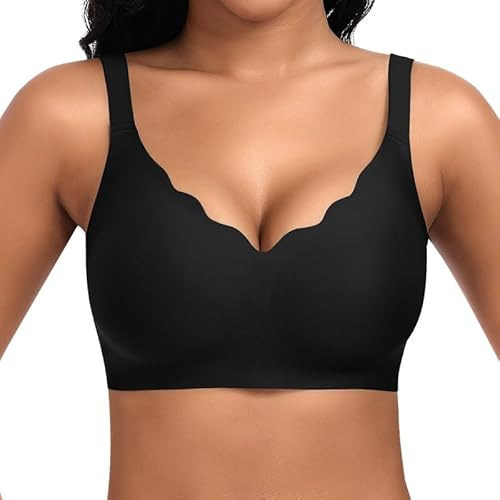 Cavotor Jelly Bras for Women Non Wired Seamless Support Wireless Comfort Bra for Large Breasts Soft Bras Ladies T Shirt Bralettes (#2 Black,M)