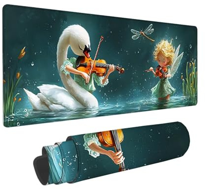 Tapis de Souris de Jeu, 800 x 300 mm XXL Tapis Souris Gaming Grand, Antidérapant Étanche, iExtended Long Clavier Mouse Pad XXL, Accessoire Bureau, pour Gamer, Ordinateur, PC (Cygne Fille) i-765