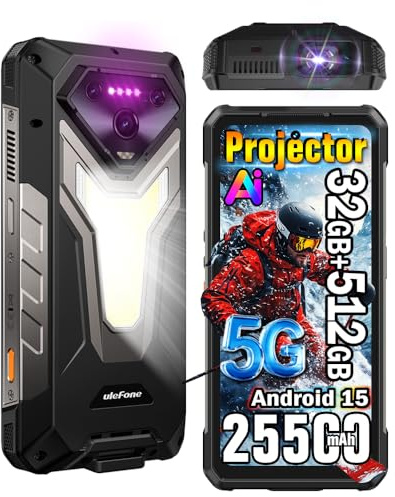 Ulefone Armor 34 PRO+ AI 5G Rugged Smartphone with Projector, 1100LM Camping Lights, Dimensity 7400X, 25500mAh 66W,32GB+512GB/2TB Android 15 Mobile Phone,6.95FHD+120Hz,50MP+64MP Night Vision,WiFi 6E