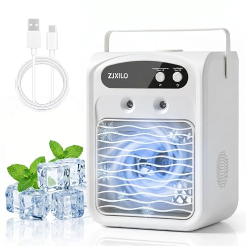 Bwaliffury Aire Acondicionado Portátil, Enfriador de Aire Silencioso, Humidificador, Ventilador Portátil, 3 Velocidades, 2 Modos de Nebulización, con 1000ml Tanque, para Hogar Oficina