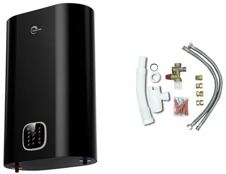 Chauffe Eau Electrique Plat Mural Multipositions Kimoro Noir 50 Litres Sannover + Kit d'Installation Complet NF
