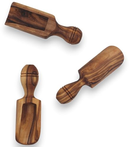 Lot de 5 cuillères doseuses en bois d'olivier (taille moyenne) - Cuillères doseurs pour épices, café et ingrédients - Dosage précis, faites à la main et durables