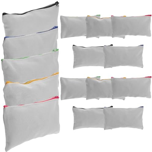 Kichvoe 15 Stück Canvas Kosmetiktaschen zum Umfüllen mit Reißverschluss Leere Federmäppchen zum Bemalen Selbstgemacht Aufbewahrungsbeutel für Schreibwaren und Kosmetik Zufällige Farbe