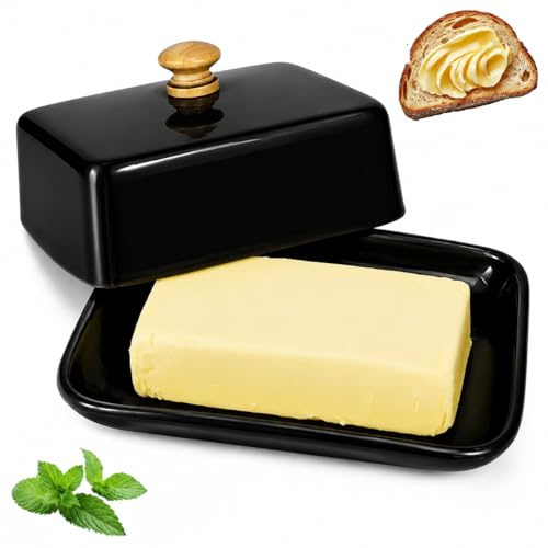 mobumeia Butterdose, Butterglocke für 250g Butter, Spülmaschinengeeignet | Butterdose Keramik mit Deckel, Schwarz Butter Dish Porzellan für Kühlschrank, Tisch und Küche