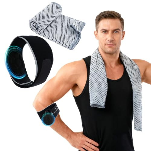 PlsMupn Armbågsbandage män kvinnor, justerbar tennisarm med svettabsorberande handdukar | tennisarmbandage höger och vänster för sport, seninflammation, underarmssmärta