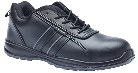 Blackrock Chaussures de sécurité en Cuir, Baskets de sécurité pour Hommes et Femmes, Embout en Acier, Noires, Chaussures antidérapantes, Baskets de Travail légères et élégante