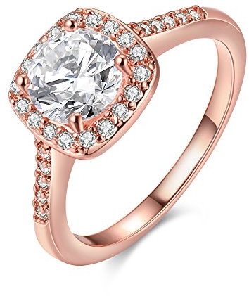 Uloveido Frauen Pretty Rose Gold Plated Square CZ Kristall Verlobungsringe Beste Versprechen Ringe für Ihr Jubiläum Schmuck (Rose Gold Farbe, Größe 59) KR002