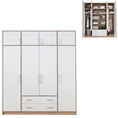 Furniture24 Schlafzimmerschrank Drehtürenschrank Schrank Kleiderschrank SMART SR-1 / SRN-1 (Schrank mit Aufsatz)