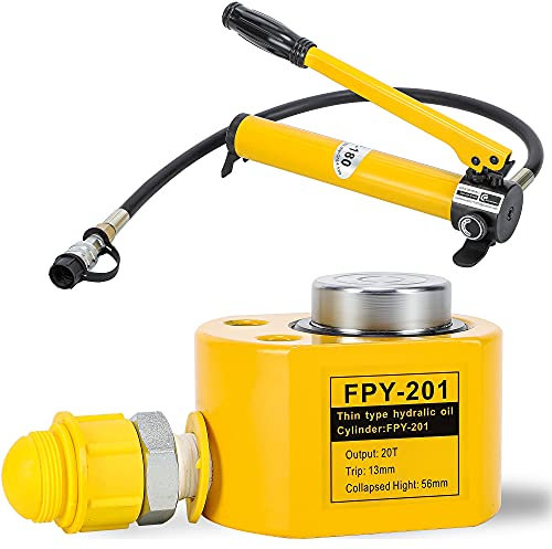 CGOLDENWALL Hydraulic Cylinder Ram 20T with Hand Pump CP-180, Stroke 14mm, Body Height 58mm, Effective Area 33.16cm², for Bridges/Building/Machinery Industries (FPY-20T+CP-180)