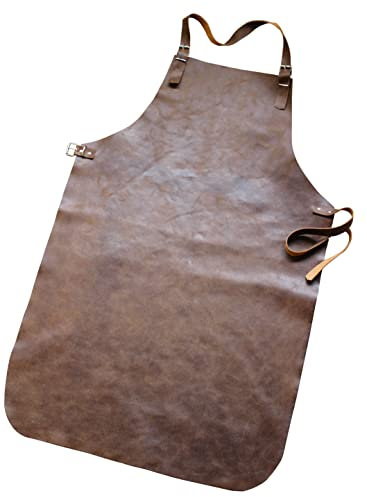 Förster-Fellnest Kräftige Schweißerschürze aus echtem Leder, als Arbeitsschürze, Schmiedeschürze, Tischlerschürze - Rindleder in braun/cognac - Antikleder