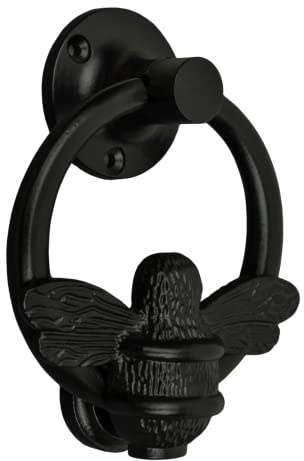Brass Bee Brass Bee Türklopfer mit Ring, schwarzes Finish, massives Messing, Hummel-Türklopfer, Türklopfer