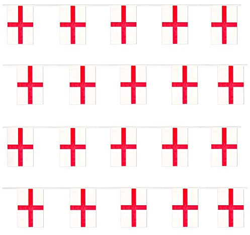 Banderines de Bandera de Inglaterra – 30m – 60 Banderas Grandes – Poliéster para Todo Tipo de Clima – Banderines para decoración de Interiores y Exteriores, Eventos Deportivos y Celebraciones