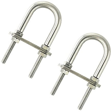 2 Stück U-Bolzen M8 x 100mm, U-förmige Bolzen Verschluss, Bügelbolzen 304 Edelstahl Silber Rundbogen mit Gegenplatte
