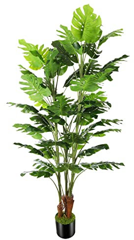OXLLXO 6.3ft Artificial Monstera Deliciosa Tree (75in) with Plastic Nursery Pot Faux Tree, Fake Tropical Split Leaf Palm Plant for Office House Farmhouse Living Room Home Decor (Indoor/Outdoor)