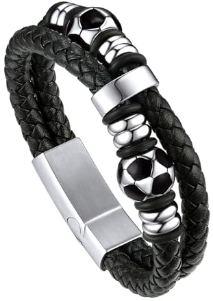 Bandmax Lederarmband Männer Armband Leder mit Magnetverschluss | Wikinger Armband Herren Wasserfest, Geschenk für Vater/Ehemann/Freund, Silber/Schwarz/Gold, Länge 19/21/23/25cm