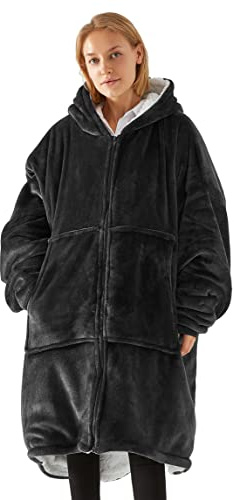 Vancavoo Kuschelpullover Damen Herren Oversize Deckenpullover mit Kapuze | Einfarbiger Deckenhoodie mit Reißverschluss großer Fronttasche Rippbündchen und Weichem Fleecefutter