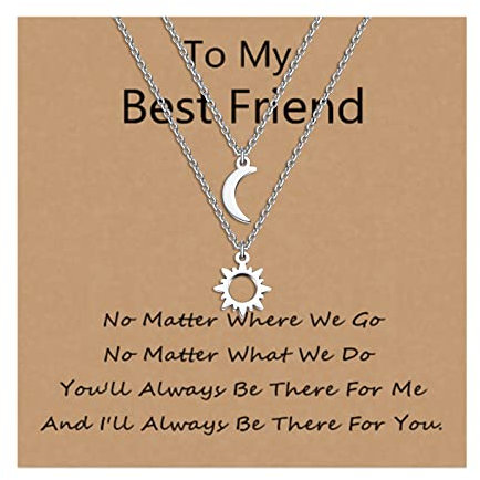 VU100 2 Stück Sonne und Mond Halskette Freundschaft Anhänger Halskette Geschenk für beste Freundin Männer Frauen Jungen Mädchen (Silber)