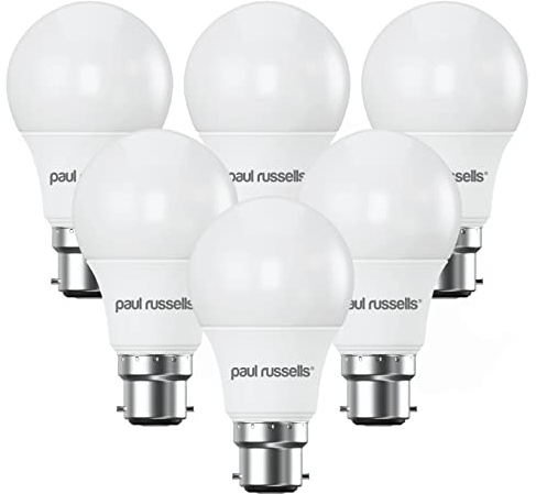 paul russells LED GLS - Dimmable Bayonet Light, 8.5W 806 Lumens B22 A60 LED Bulbs, 60w Equivalent, 2700K Warm White, Dimmer Standard BC Energy Saving Ceiling Lightbulbs, Pack of 6