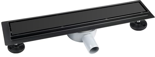 iYueMps Duschrinne 60cm Extra Flach Edelstahl mit 360° Siphon-Schwarz | Duschrinne Befliesbar Komplettset,Geruchsstop und Haarsieb,2-in-1 doppelseitig,Schnelle Entwässerung für Badezimmer Dusche