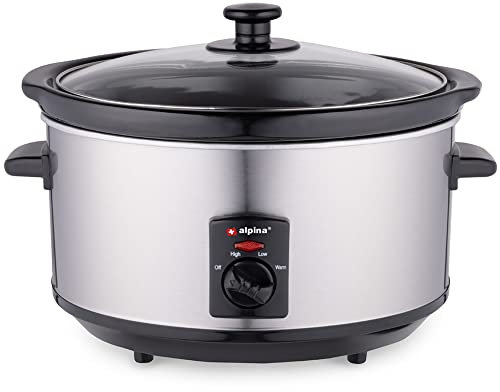 BAKAJI Pentola Slow Cooker Elettrica Ovale per Cottura Lenta a Bassa Temperatura, Capienza 3,5L in Acciaio e Ceramica Antiaderente, Potenza 240 W, Maniglie Termoisolate, Coperchio in Vetro Temperato