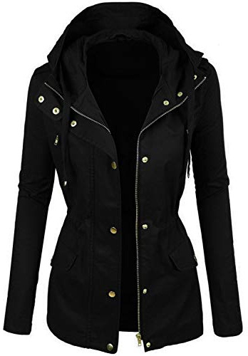 HASHOOB TRADING FZE Manteau Parka pour femmes, veste légère à capuche pour printemps et été, manteau d'extérieur, veste 100% coton (Noir, M)