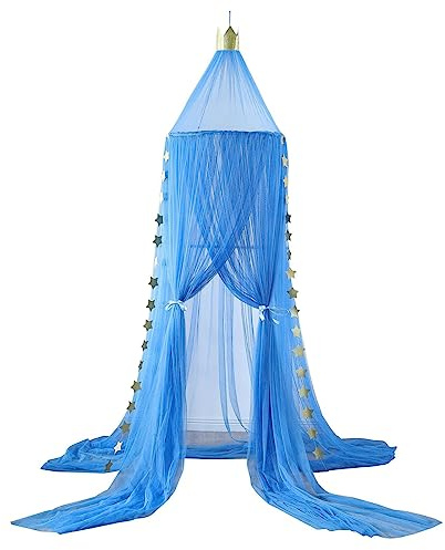 Surwin Ciel de Lit pour Bébé Enfants, Couronne Moustiquaire Rideau Baldaquin Dôme Princesse Tente de Lit Princesse Décoration Chambre à Coucher Dressing Lecture Maison de Jeux (Bleu marine)
