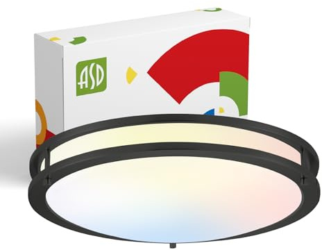 ASD LED 18 Round Flush Mount Lighting, Close to Ceiling Light Fixture | 3CCT, Dimmable, Energy Star, ETL Listed | 28W 2230LM 3000-5000K 120V | Low Profile Double Ring Lamp | Black