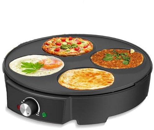 Piastra elettrica per crepes, padella antiaderente per la cottura delle uova, controllo della temperatura regolabile, facile pulizia, spatola in legno e stendipasta inclusi, per cucinare le uova
